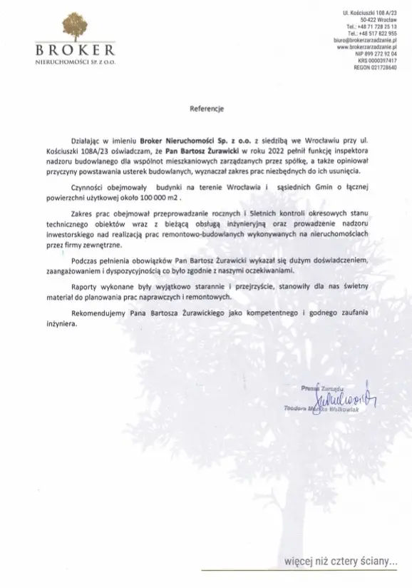 Referencje Broker Nieruchomości