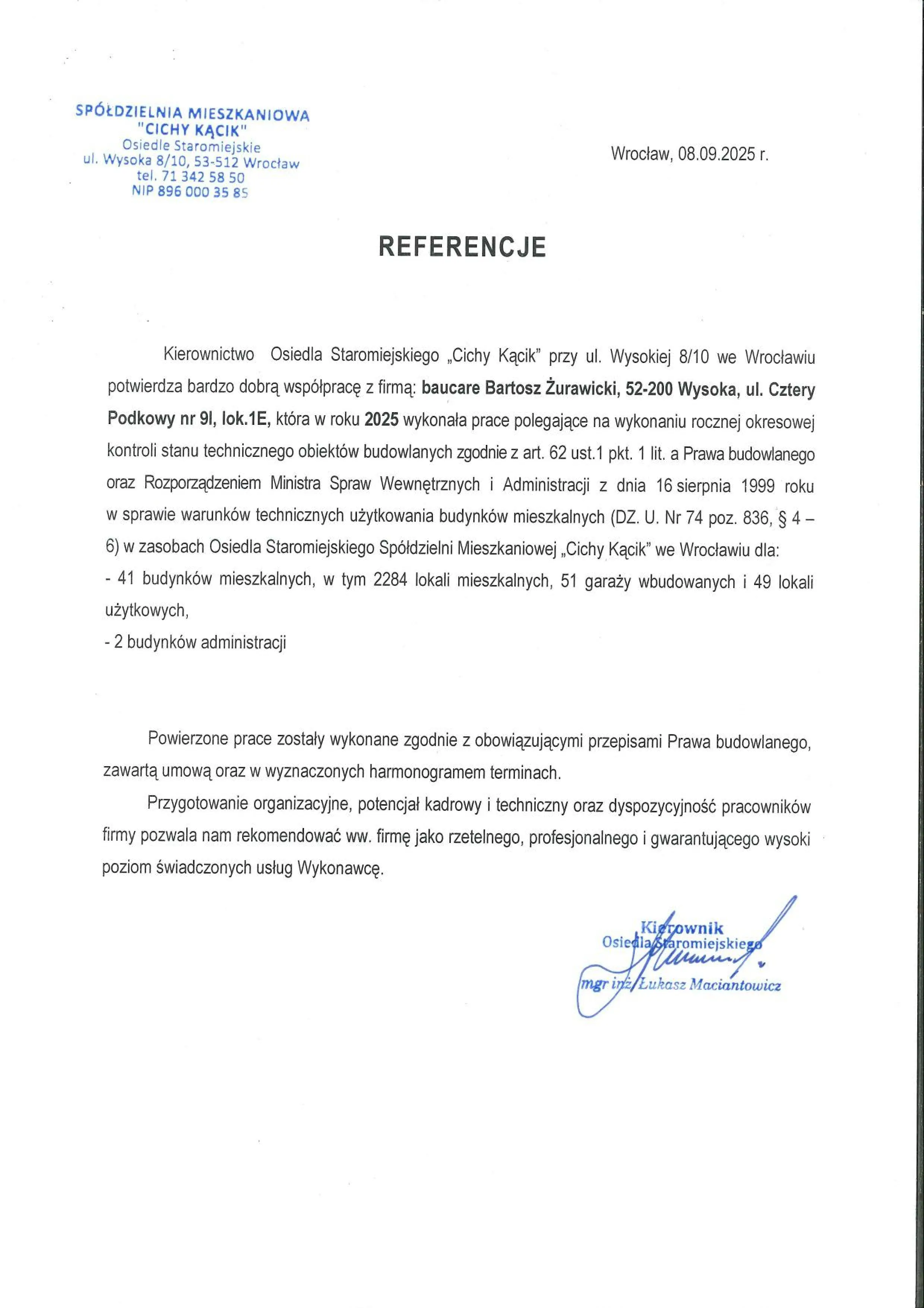 Referencje od SM Cichy Kącik